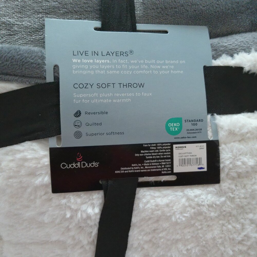 CuddlDuds Cozy Soft Throw Grey White 50 x 60 Reversible NEW - Picture 6 of 6